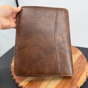 Day timer Brown Leather Portfolio Binder & Inner Pockets 7 ring